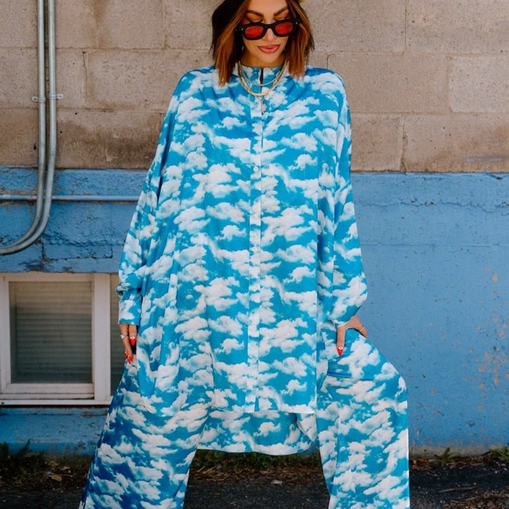 Secret Sky Society oversized button-up satin set